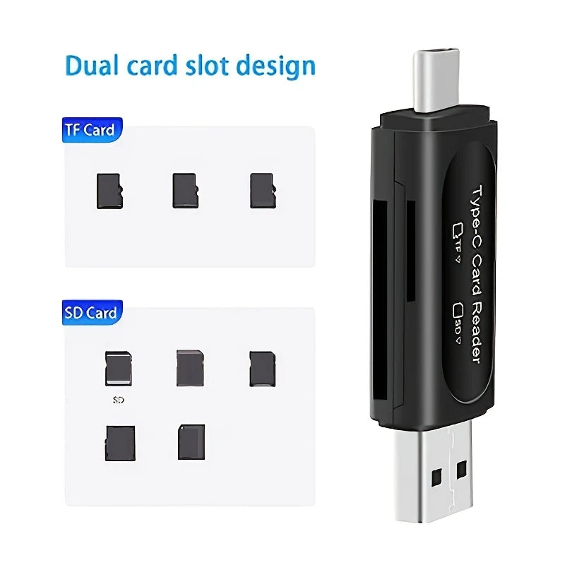USB Micro SD Card Reader 4in1, C/usb A To Sd/micro SD/SDXC/SDHC Card Adapter, Dual Card Slot Memory Card Reader KF31049
