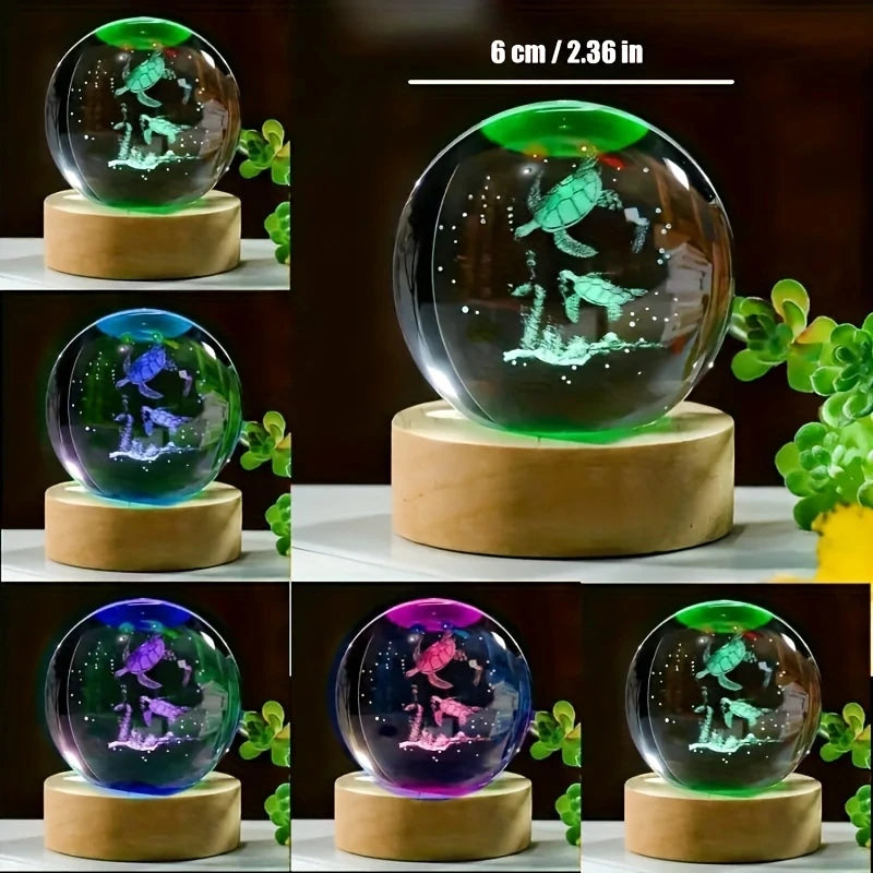 Crystal Ball 3D Laser Engraved LED Table Lamp Coloured Lights- 2 Turtles DG361502
