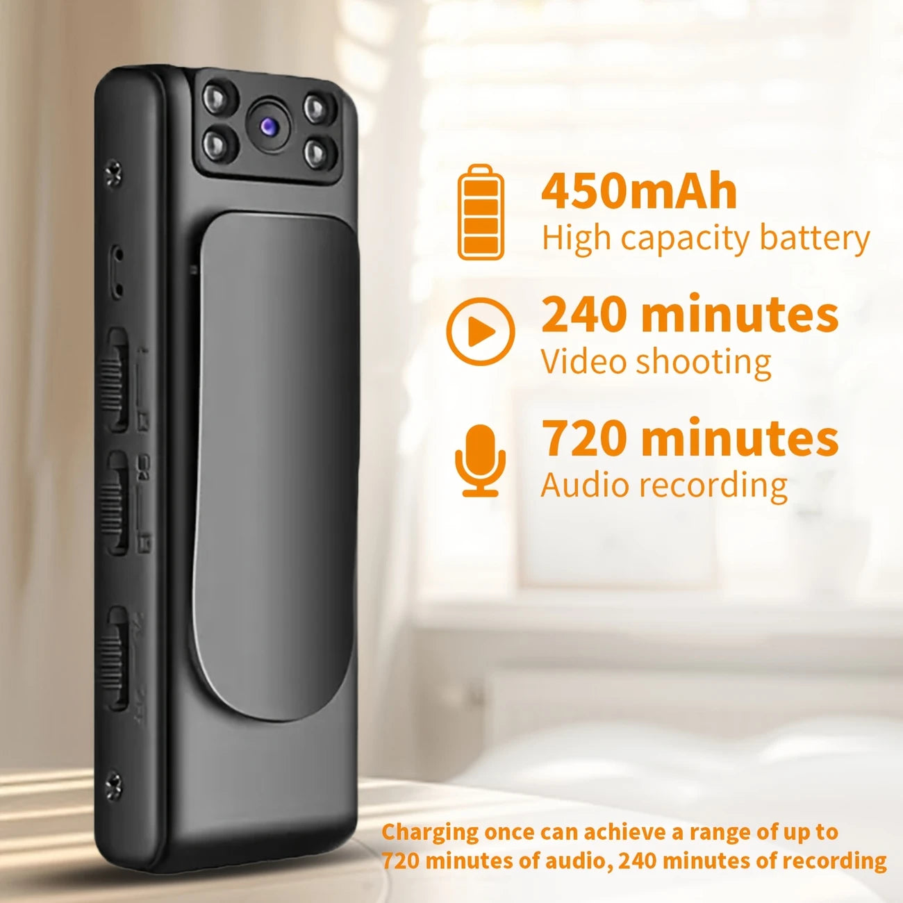 Camera Body-worn 1080p 90° Rotating Lens - Night Vision, Wide Angle, Loop Recording FW526700