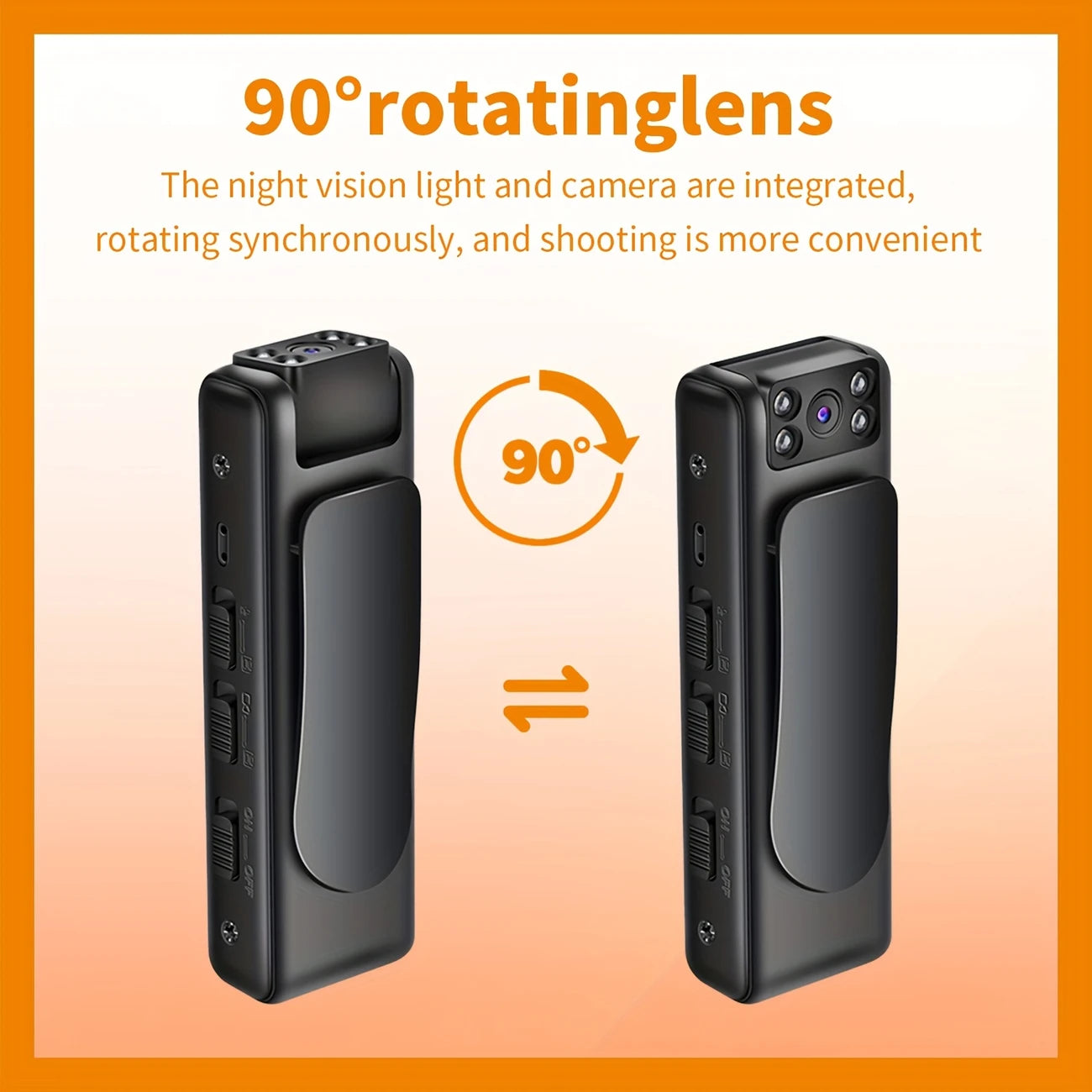 Camera Body-worn 1080p 90° Rotating Lens - Night Vision, Wide Angle, Loop Recording FW526700