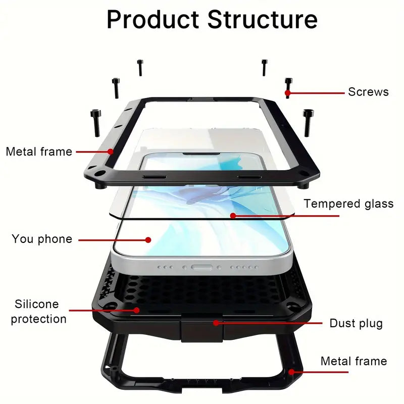 iPhone 16 HD Rugged Case With Built-in Glass Screen Protector, 360 Full Body Dustproof Black CT103026/B16