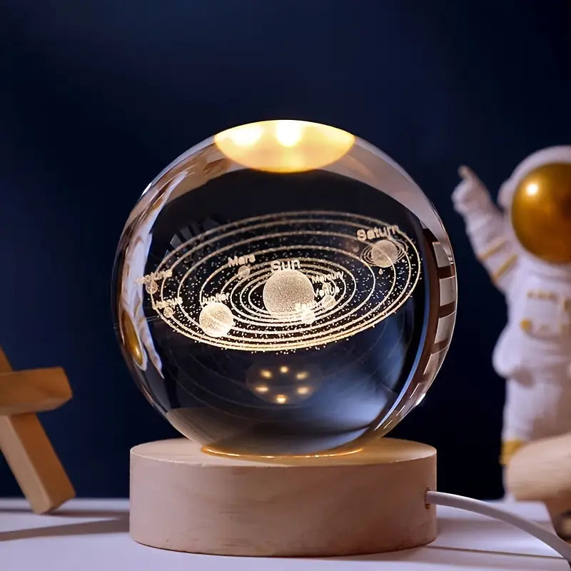 Crystal Ball 3D Laser Engraved LED Table Lamp Solar System BU362283