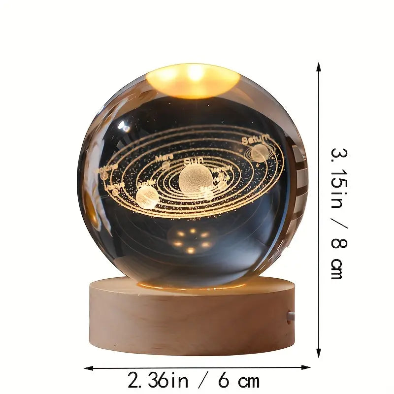Crystal Ball 3D Laser Engraved LED Table Lamp Solar System BU362283