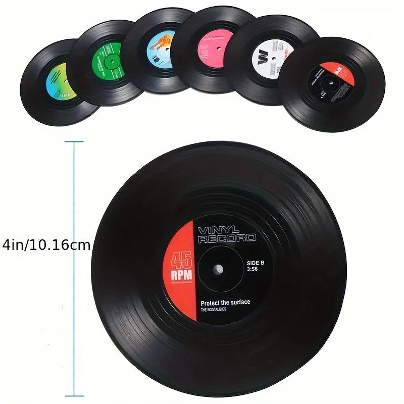 Retro Vinyl Record Coasters - Slip-resistant, Heat-insulated Plastic 6pc AW245528