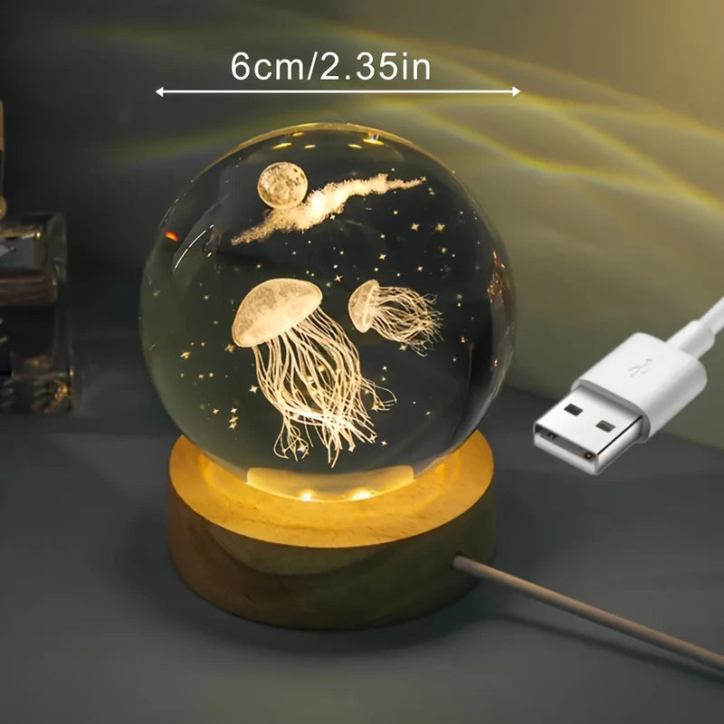 Crystal Ball 3D Laser Engraved LED Table Lamp Coloured Lights - Jellyfish YT1385251