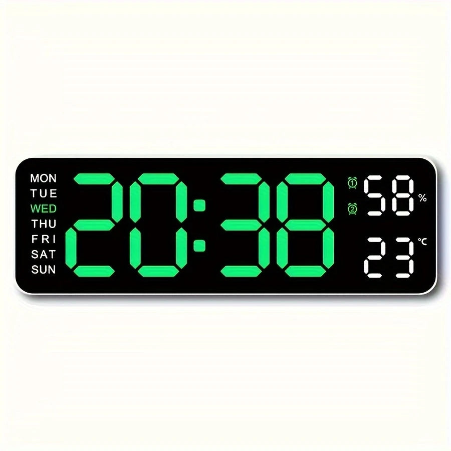 Clock Digital Green Led Dual Alarm Day Date Temp Humidity White WG403383/WG