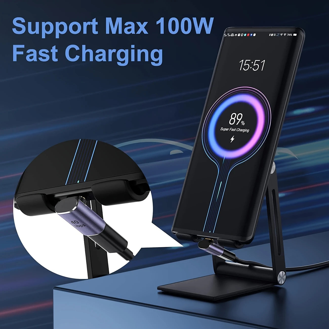 USB-C Right Angle Adaptor 90° Plug To Socket 100w Purple RV411827