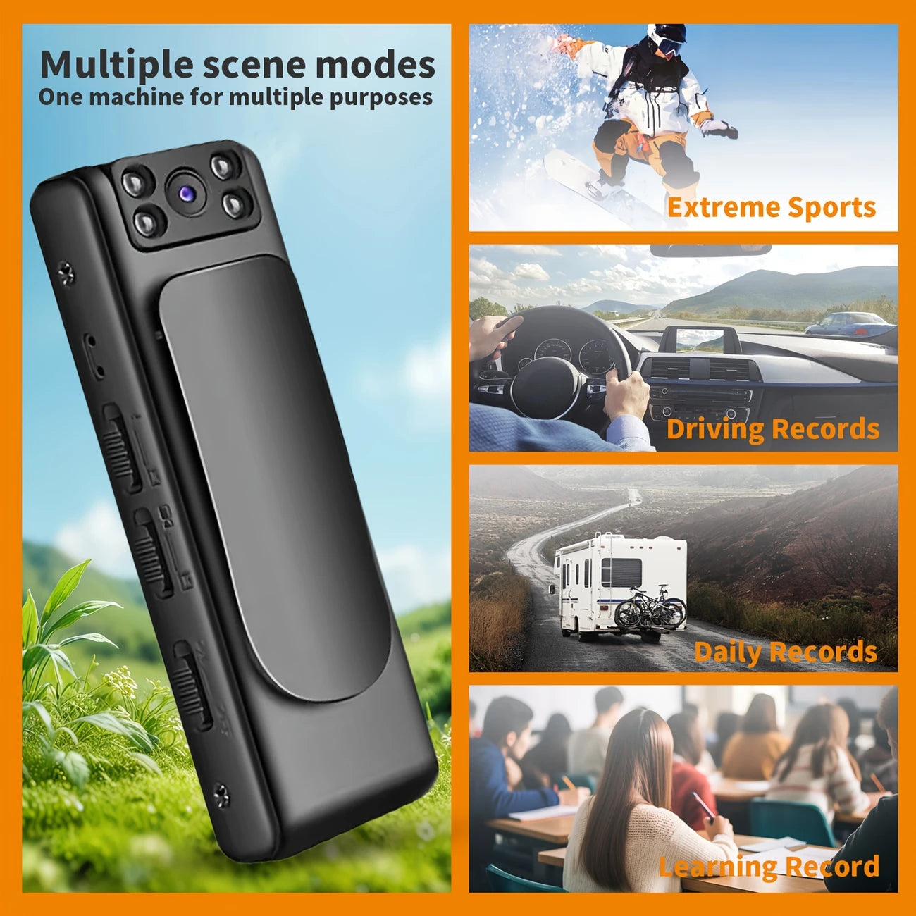 Camera Body-worn 1080p 90° Rotating Lens - Night Vision, Wide Angle, Loop Recording FW526700