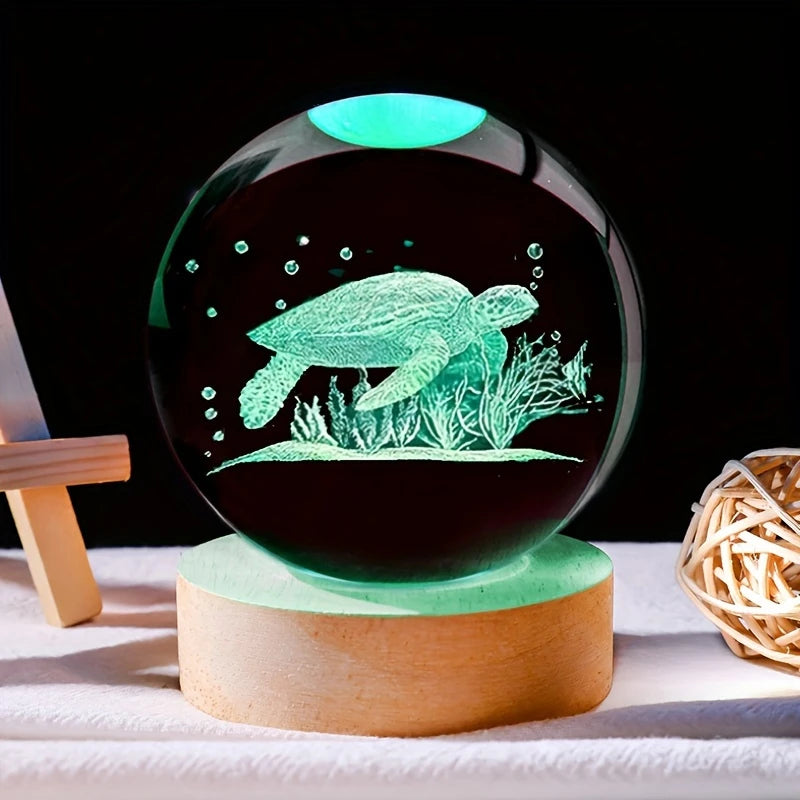 Crystal Ball 3D Laser Engraved LED Table Lamp Coloured Lights - Sea Turtle MP346205