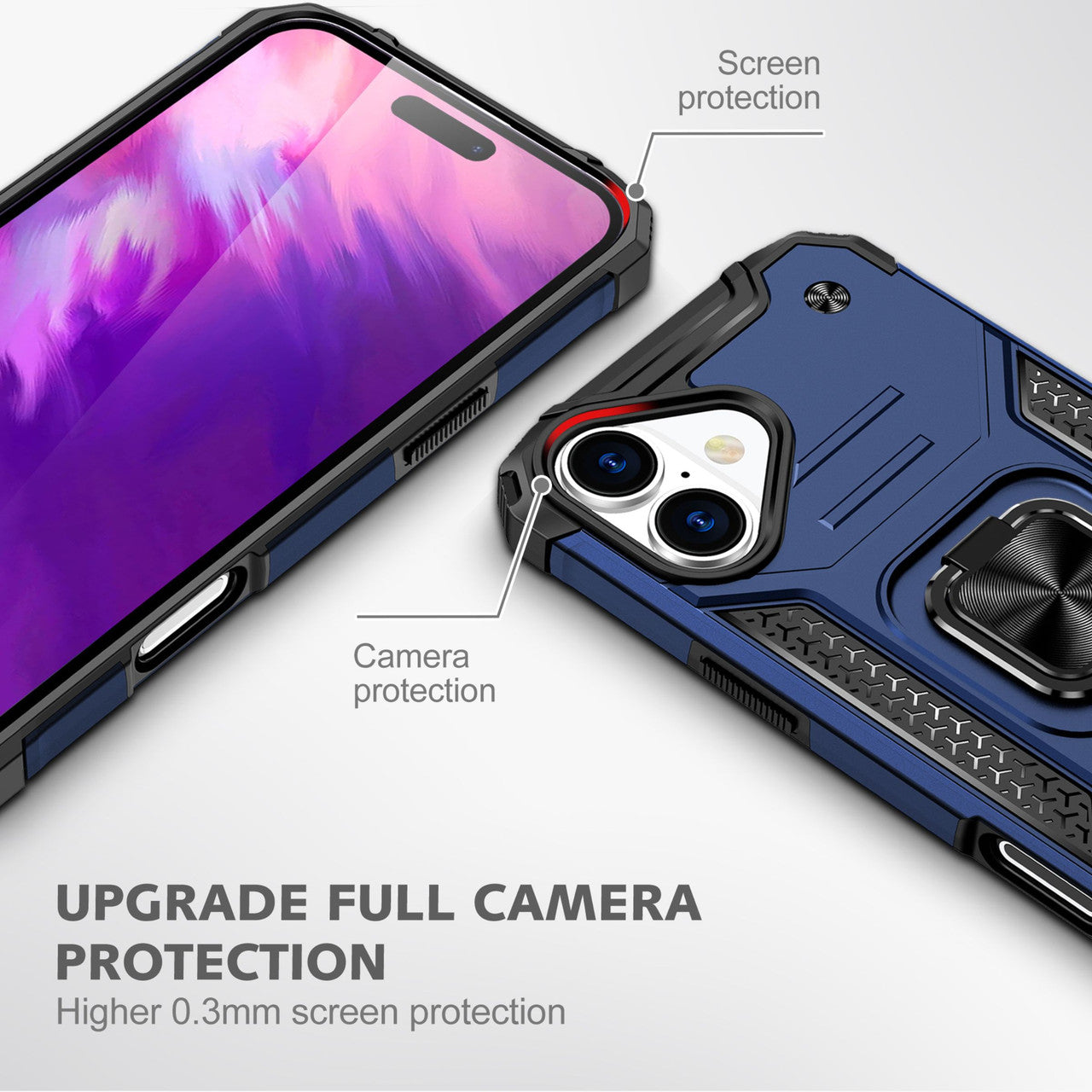 iPhone 16 Shockproof Heavy Duty Case Ring Holder Black IPH16P29BK