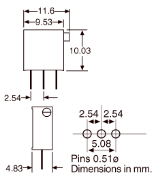 Potentiometer 2k Side Adjustable 3296X Style 25 Turn Trimpot R2359