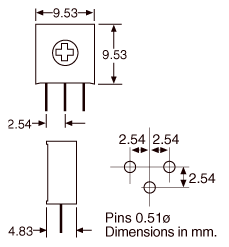 Potentiometer 20K Side Adjust 3386H Style Sealed Cermet Trimpot R2586