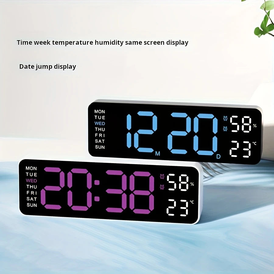 Clock Digital Green Led Dual Alarm Day Date Temp Humidity White WG403383/WG