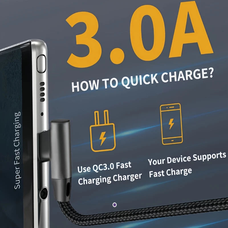 USB-C Right Angle To USB-C Right Angle Braided Cable 60w Fast Charging Purple 2m XN1548116/PP2