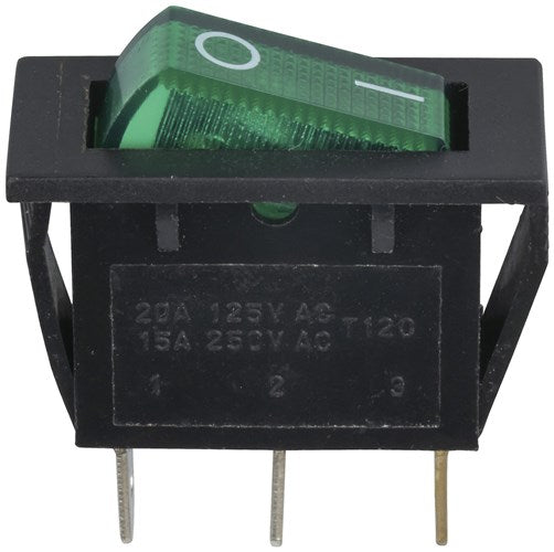 Rocker Switch Illuminated Green SPST 15a 240v SK0979