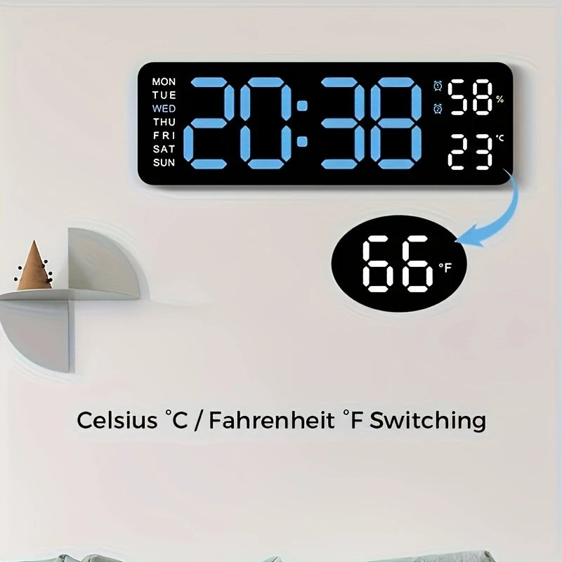 Clock Digital Green Led Dual Alarm Day Date Temp Humidity White WG403383/WG