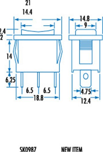 Rocker Switch SPDT 6a 250v SK0987