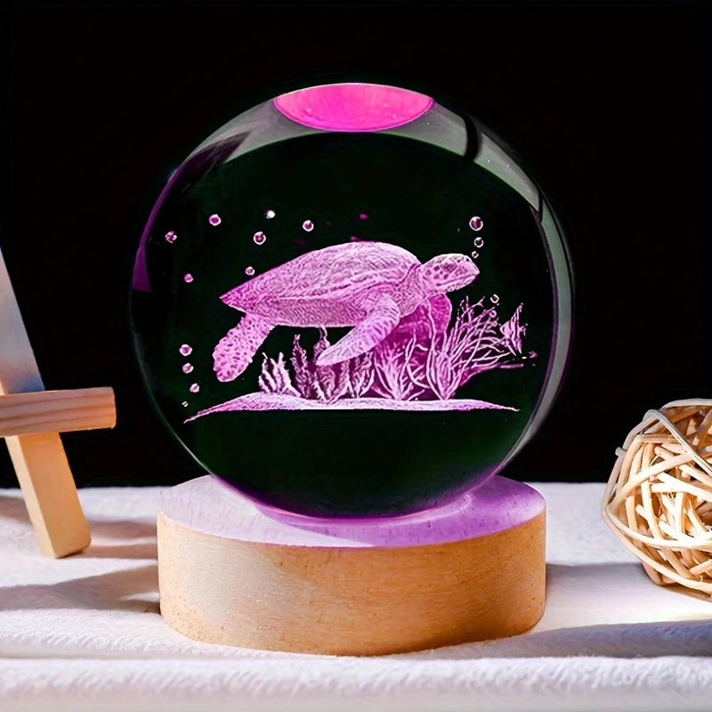 Crystal Ball 3D Laser Engraved LED Table Lamp Coloured Lights - Sea Turtle MP346205