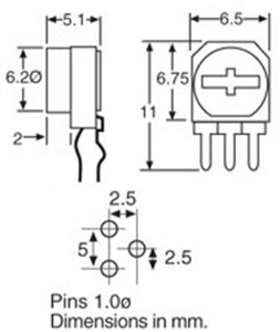 Potentiometer 20k 5mm Side Adjustable Trimpot R2493B