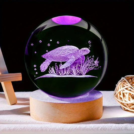 Crystal Ball 3D Laser Engraved LED Table Lamp Coloured Lights - Sea Turtle MP346205