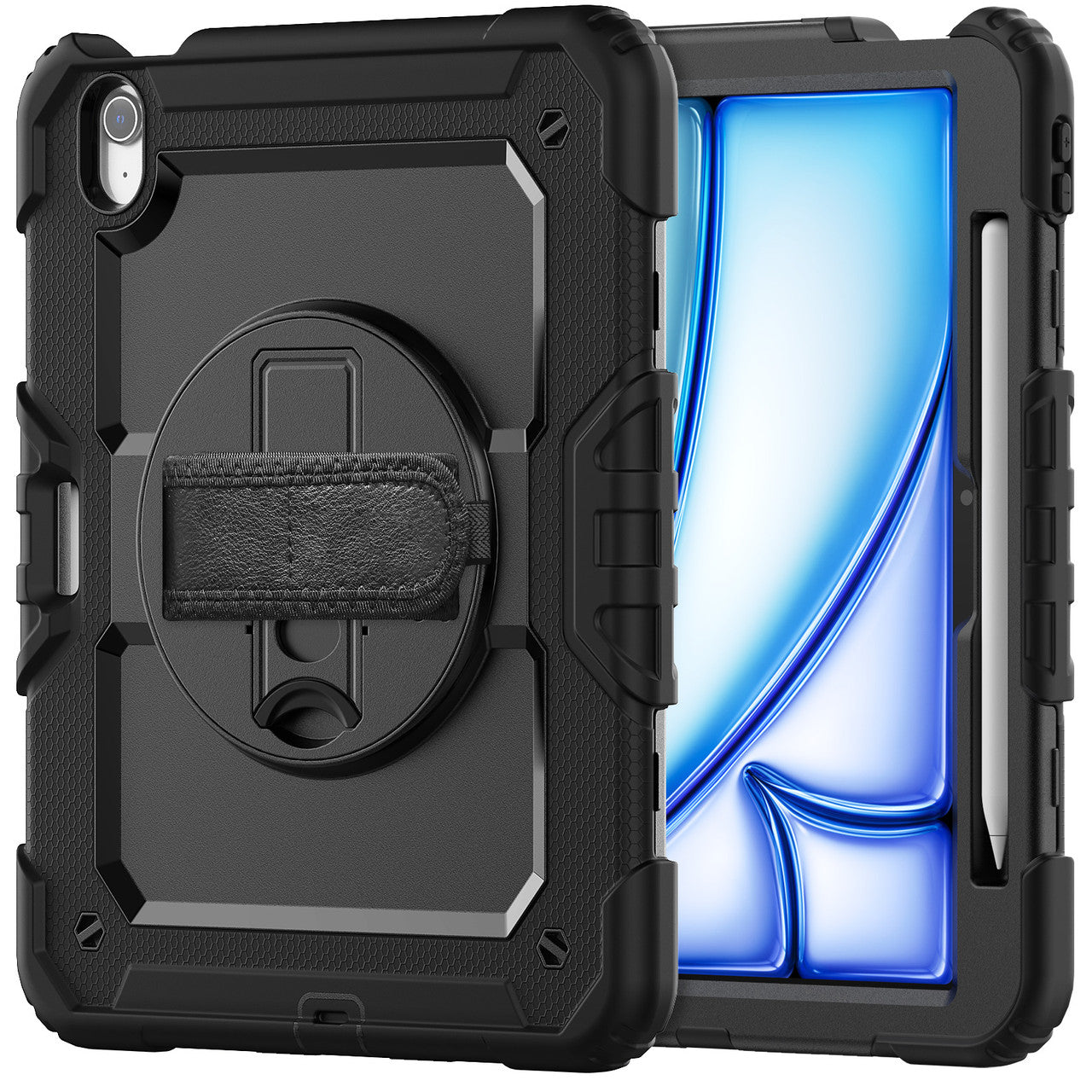 iPad Air 11" 2024 M2 Strap Rugged Shockproof Case Cover Apple 6th Gen 6 Black IPA11-2024P66BK