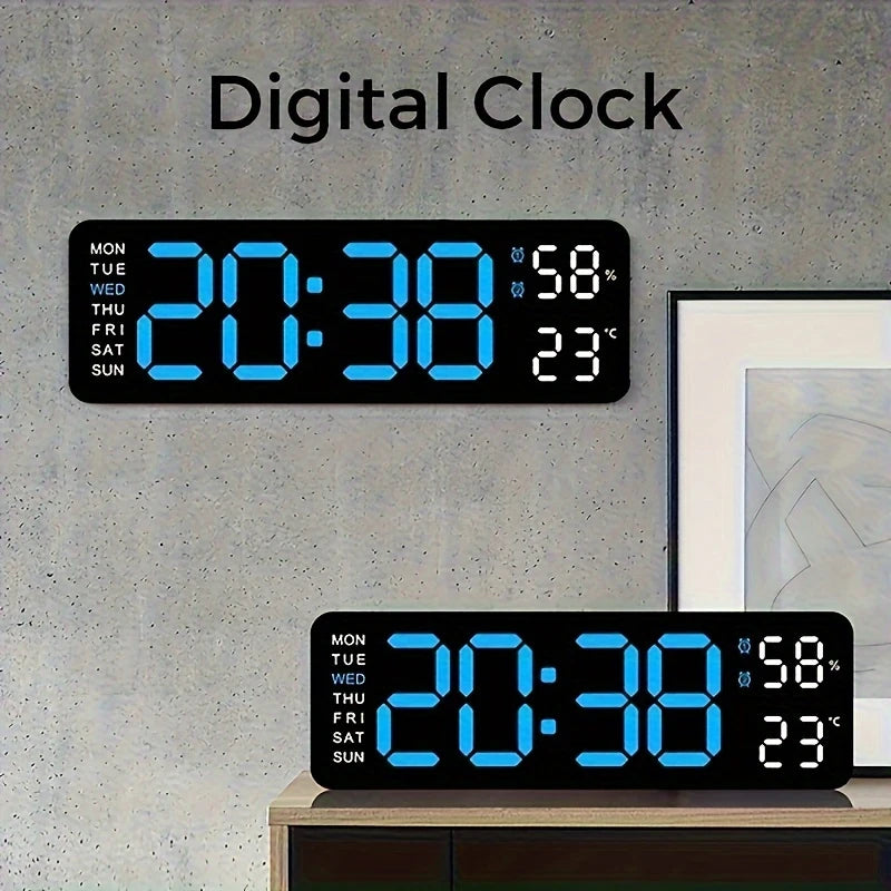 Clock Digital Green Led Dual Alarm Day Date Temp Humidity White WG403383/WG