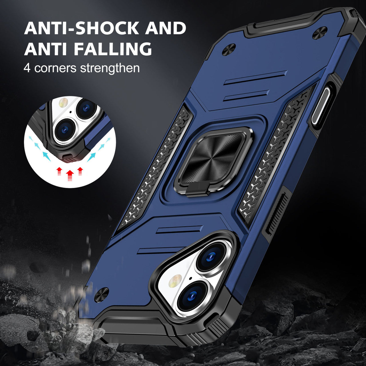 iPhone 16 Shockproof Heavy Duty Case Ring Holder Black IPH16P29BK
