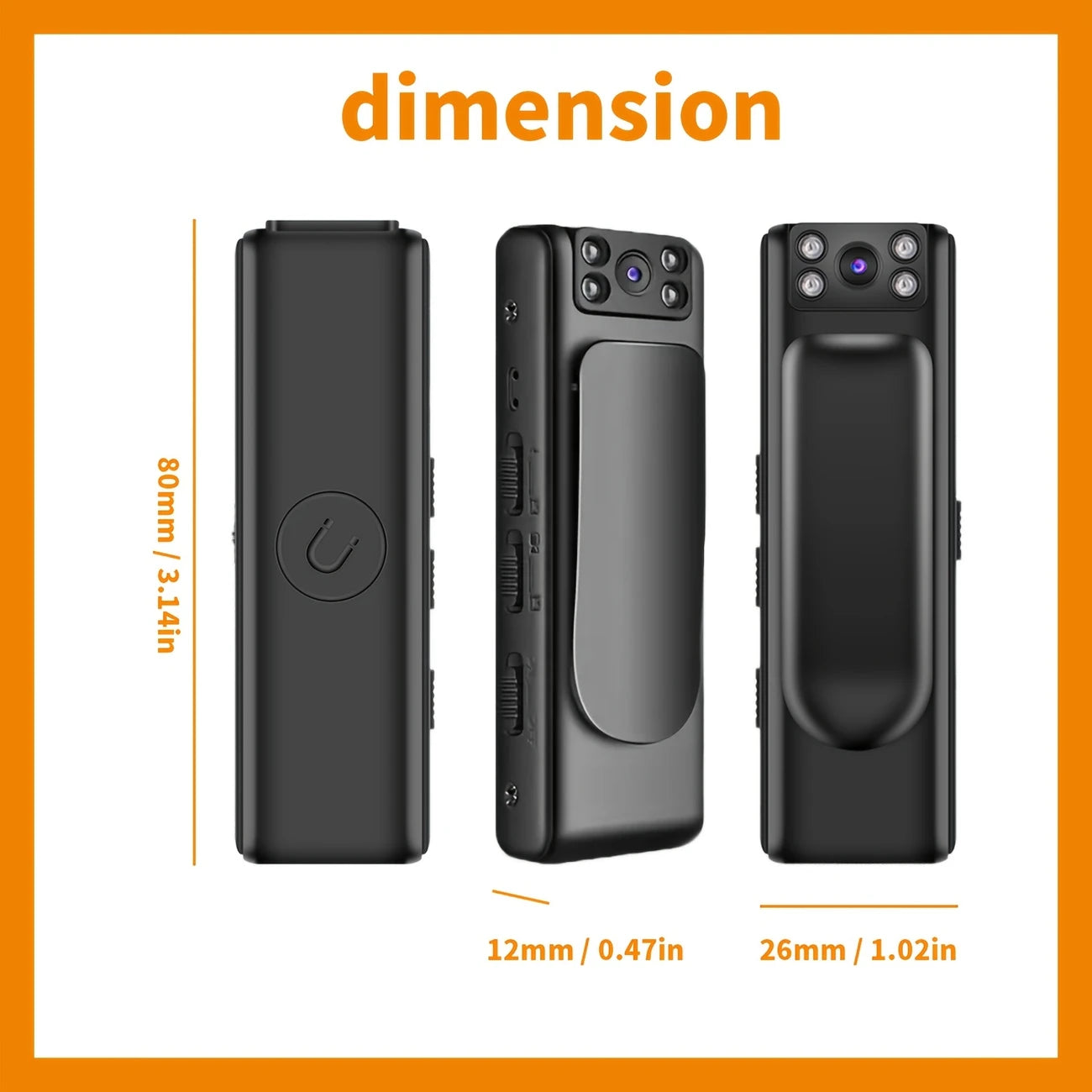 Camera Body-worn 1080p 90° Rotating Lens - Night Vision, Wide Angle, Loop Recording FW526700