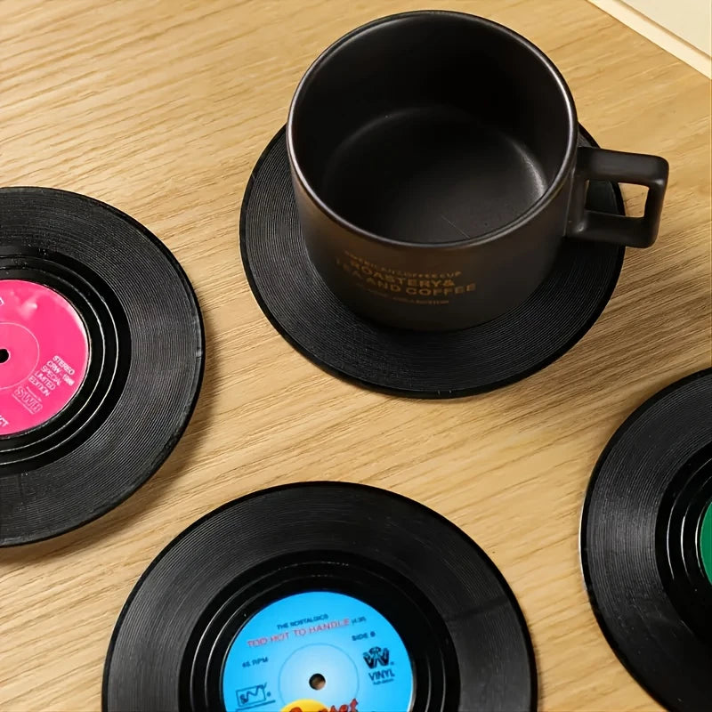 Retro Vinyl Record Coasters - Slip-resistant, Heat-insulated Plastic 6pc AW245528