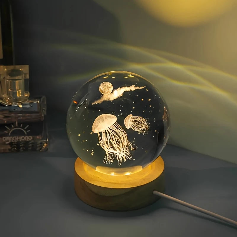 Crystal Ball 3D Laser Engraved LED Table Lamp Coloured Lights - Jellyfish YT1385251
