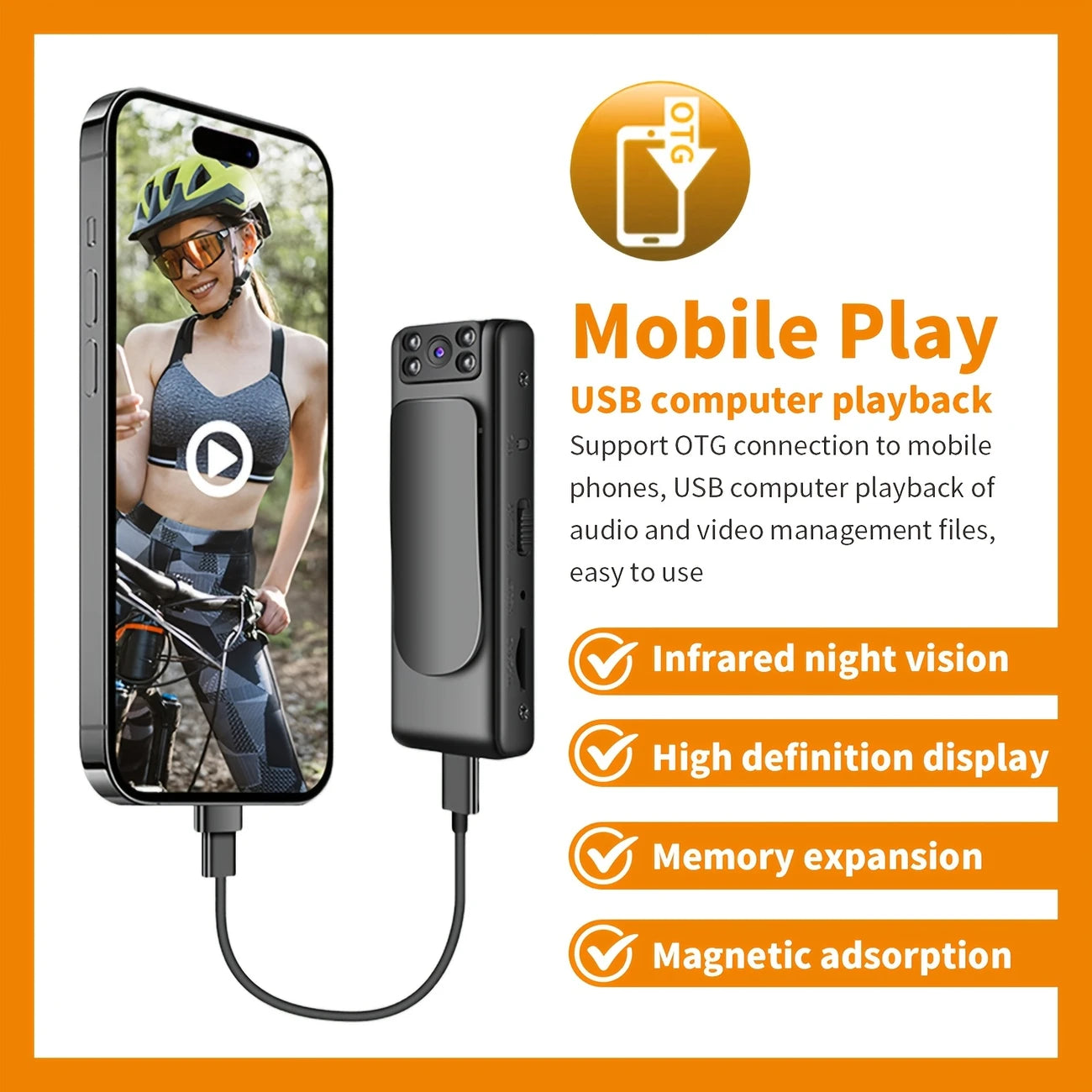 Camera Body-worn 1080p 90° Rotating Lens - Night Vision, Wide Angle, Loop Recording FW526700