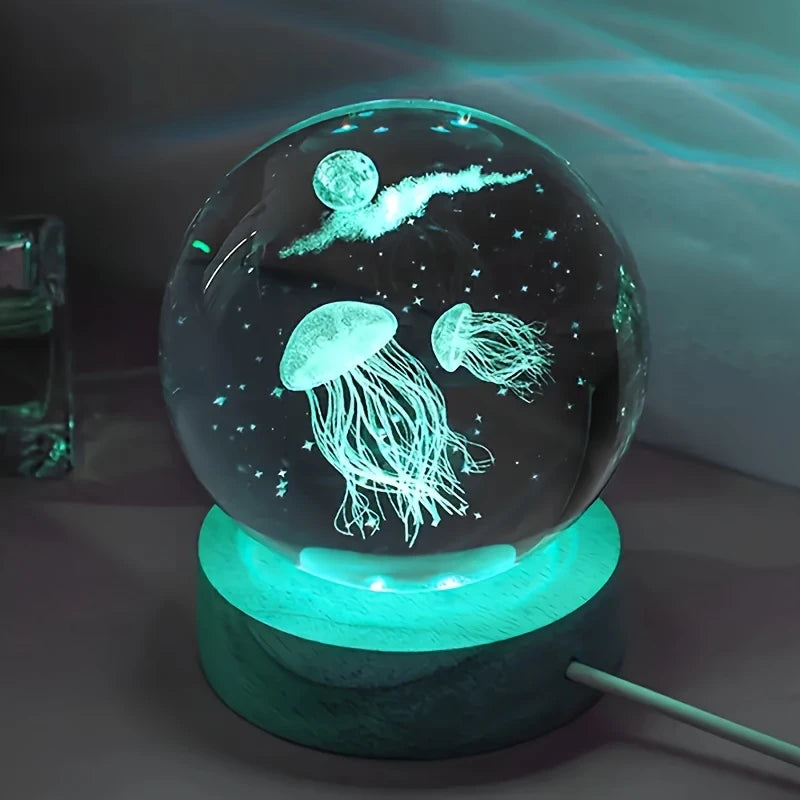 Crystal Ball 3D Laser Engraved LED Table Lamp Coloured Lights - Jellyfish YT1385251