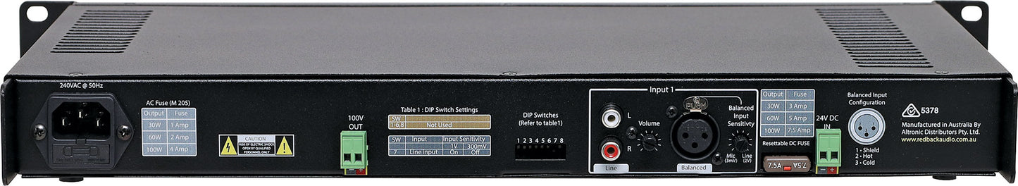 Public Address (PA) 100V Amplifier Compact 1RU 100W A4250A