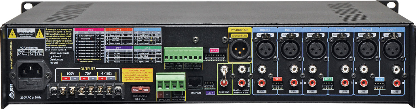 Amplifiers Phase5 Public Address (PA) Mixer Amplifier 125W 6 Input A4275C