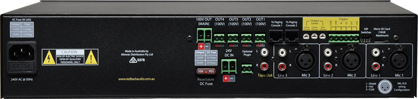 Public Address (PA) Mixer Amplifier 250W 100V 4 Zone A4280