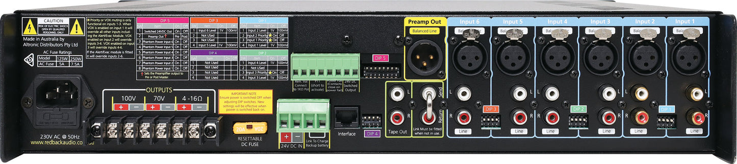 AmplifiersPhase5 Public Address (PA) Mixer Amplifier 250W 6 Input A4285C