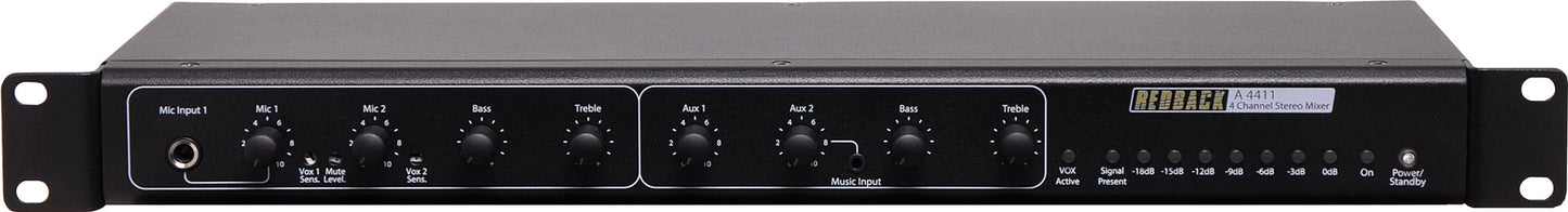 Mixers 4 Channel Public Address (PA) Stereo Mixer A4411