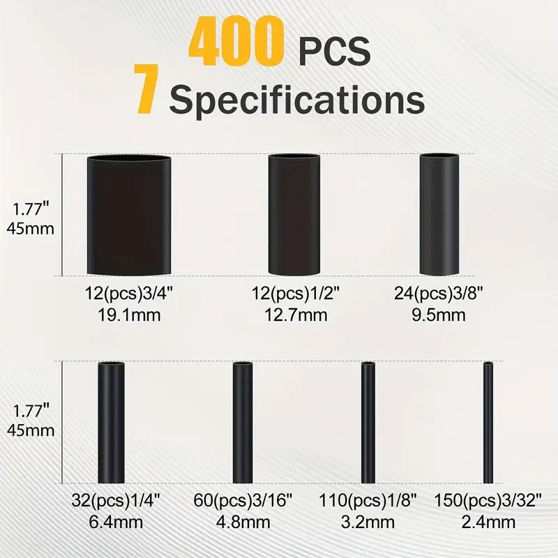 Heat Shrink Tubing 400pc Black Adhesive Marine Grade CN314142