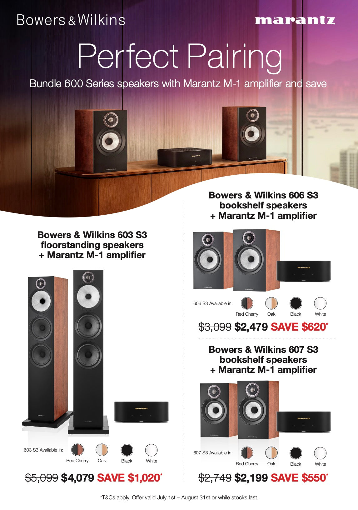 Bowers & Wilkins 607 S3 Speakers + MARANTZ M-1 Amplifier Bundle