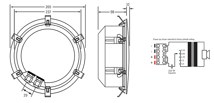 In-Wall & Ceiling Speakers 200mm 100V 5W Ceiling EWIS Speaker White Metal Grille CF2234