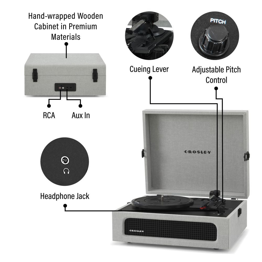 Crosley Voyager Bluetooth Portable Turntable Grey CRIW8017B-GY4
