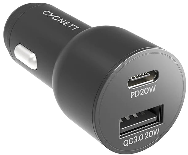 CYGNETT Carpower 20W Dual Port Car Charger with 20W USB-C PD + 20W QC 3.0 CY3637CYCCH