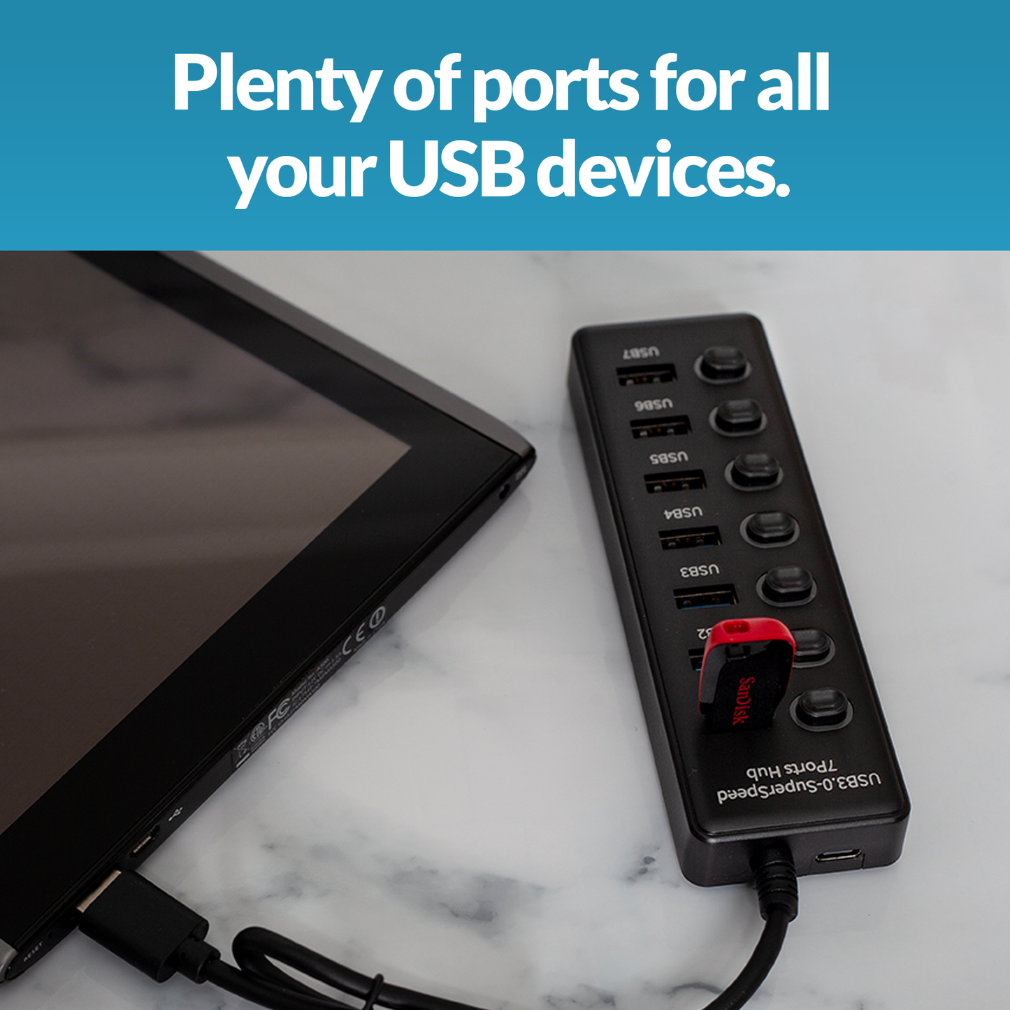 USB Accessories 7 Port Powered USB Hub With Switching D2362A
