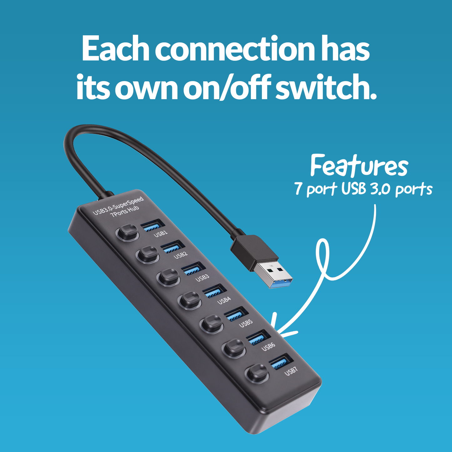 USB Accessories 7 Port Powered USB Hub With Switching D2362A