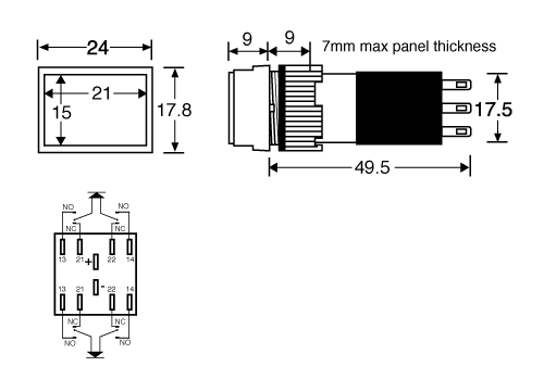 Push Button Switch DPST Alternate Orange Illuminated Solder Tail S1724A