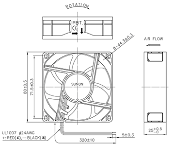 Cooling Fan Ball Bearing 80mm 12VDC IP68 F0950