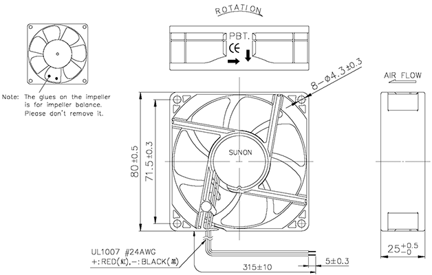 Cooling Fan Sleeve Bearing 80mm 24VDC F1025