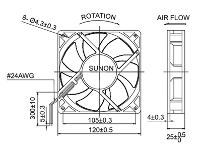 Cooling Fan Ball Bearing 120mm 12VDC F1164