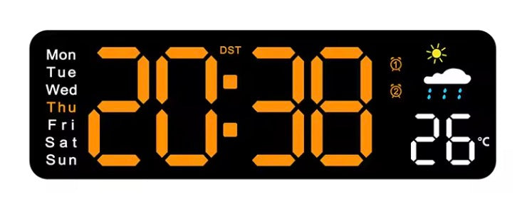 Clock with Remote Large Digital Multifunction Weather/Date/Timer/Alarm USB Powered Black/ Orange FJ87618/BO