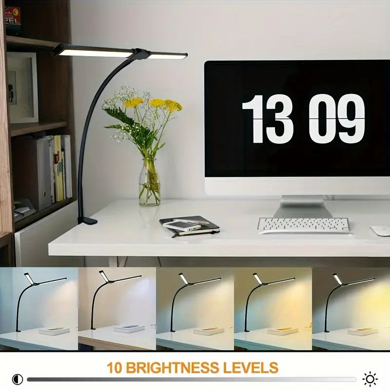 Lamp Double Head Clip-on LED Desk Lamp Black FM124047